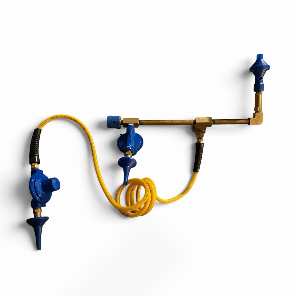 Commercial Dual-Outlet Balloon Inflator Wand – Brass Manifold Nozzles & PU Hose